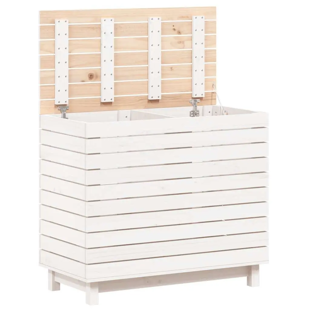White Wooden Laundry Basket with Lid Storage Hamper Solid Pine Wood Home