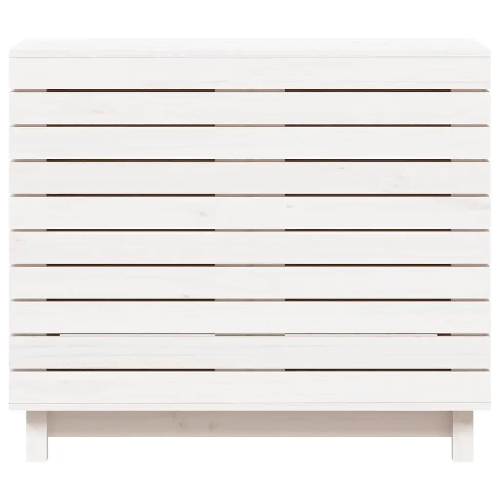 White Wooden Laundry Basket with Lid Storage Hamper Solid Pine Wood Home