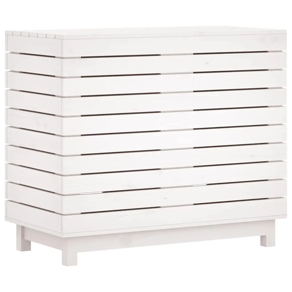 White Wooden Laundry Basket with Lid Storage Hamper Solid Pine Wood Home