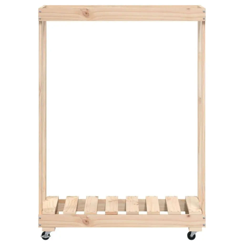 Wooden Log Holder Solid Pine Wood Brown 76.5 x 40 x 108 cm with Wheels