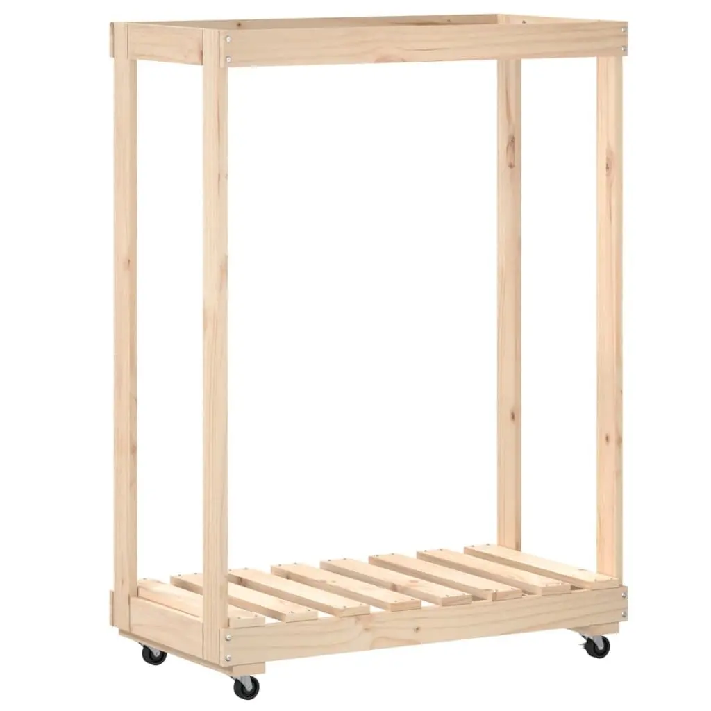 Wooden Log Holder Solid Pine Wood Brown 76.5 x 40 x 108 cm with Wheels