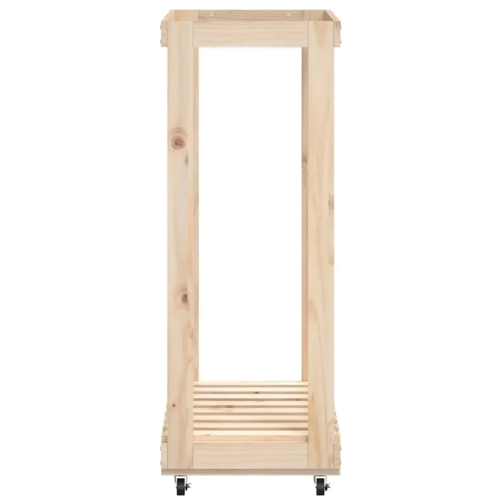 Wooden Log Holder Solid Pine Wood Brown 76.5 x 40 x 108 cm with Wheels