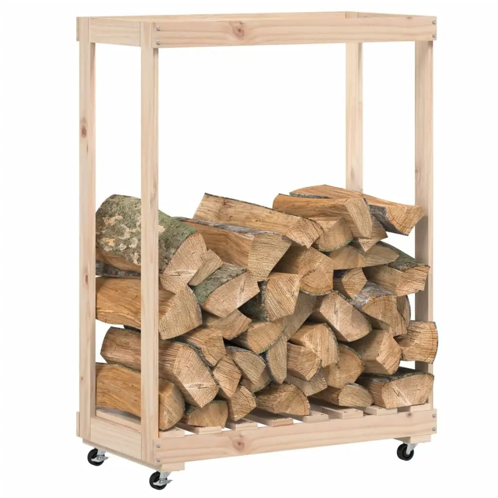 Wooden Log Holder Solid Pine Wood Brown 76.5 x 40 x 108 cm with Wheels