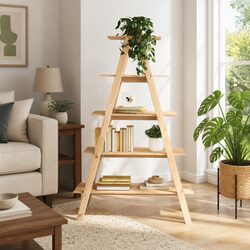 Practical 5-Tier A-Frame Wooden Shelf for Home