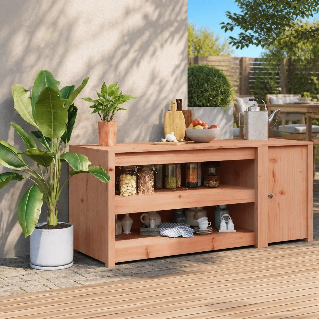 Outdoor Cabinet Solid Wood Storage 106x55x64cm Brown for Garden Kitchen Furniture