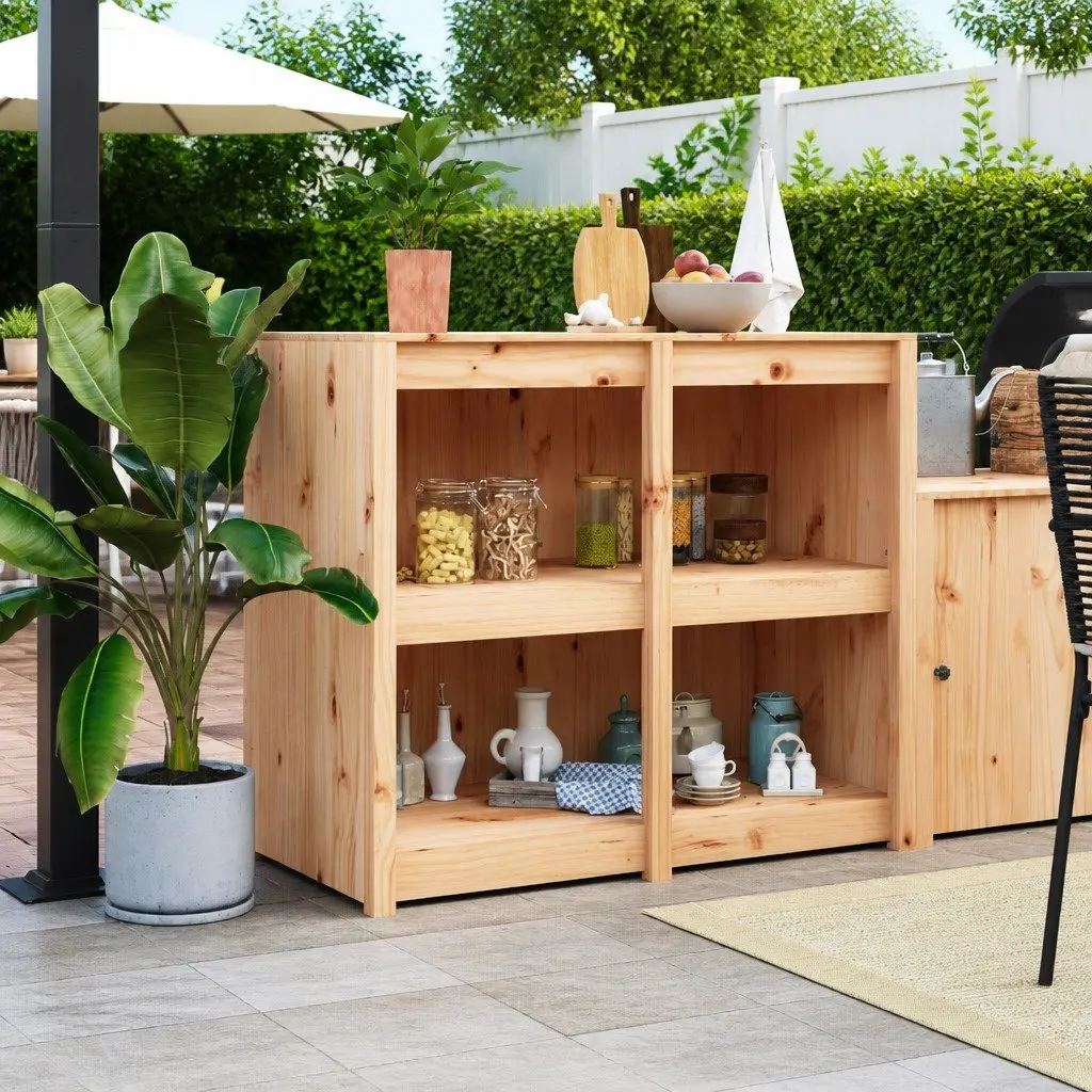 Outdoor Cabinet Solid Pine Wood Brown Garden Storage Unit for Kitchen Supplies
