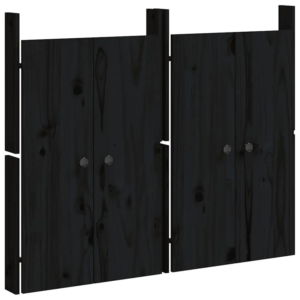 Black Solid Pine Wood Outdoor Kitchen Doors 2 Piece Rustic Style with Metal Knobs