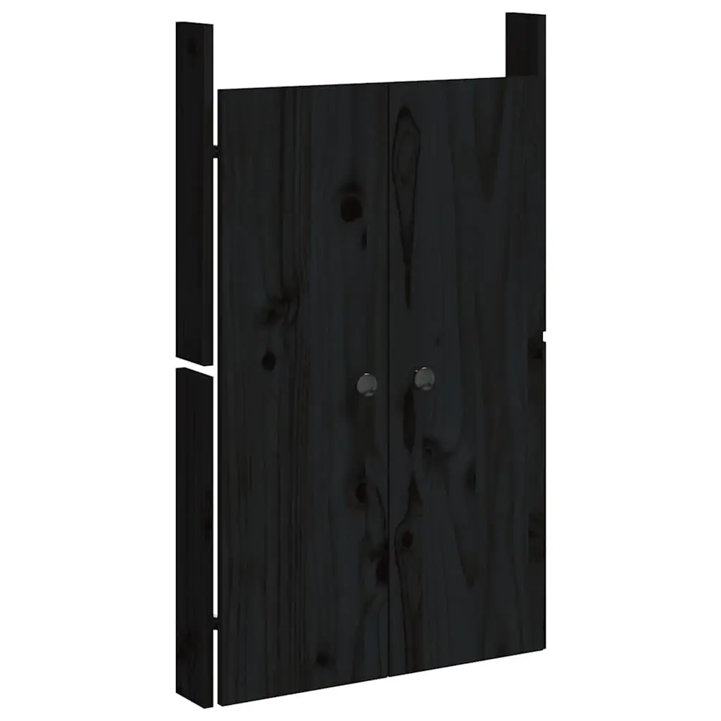 Black Solid Pine Wood Outdoor Kitchen Doors 2 Piece Rustic Style with Metal Knobs