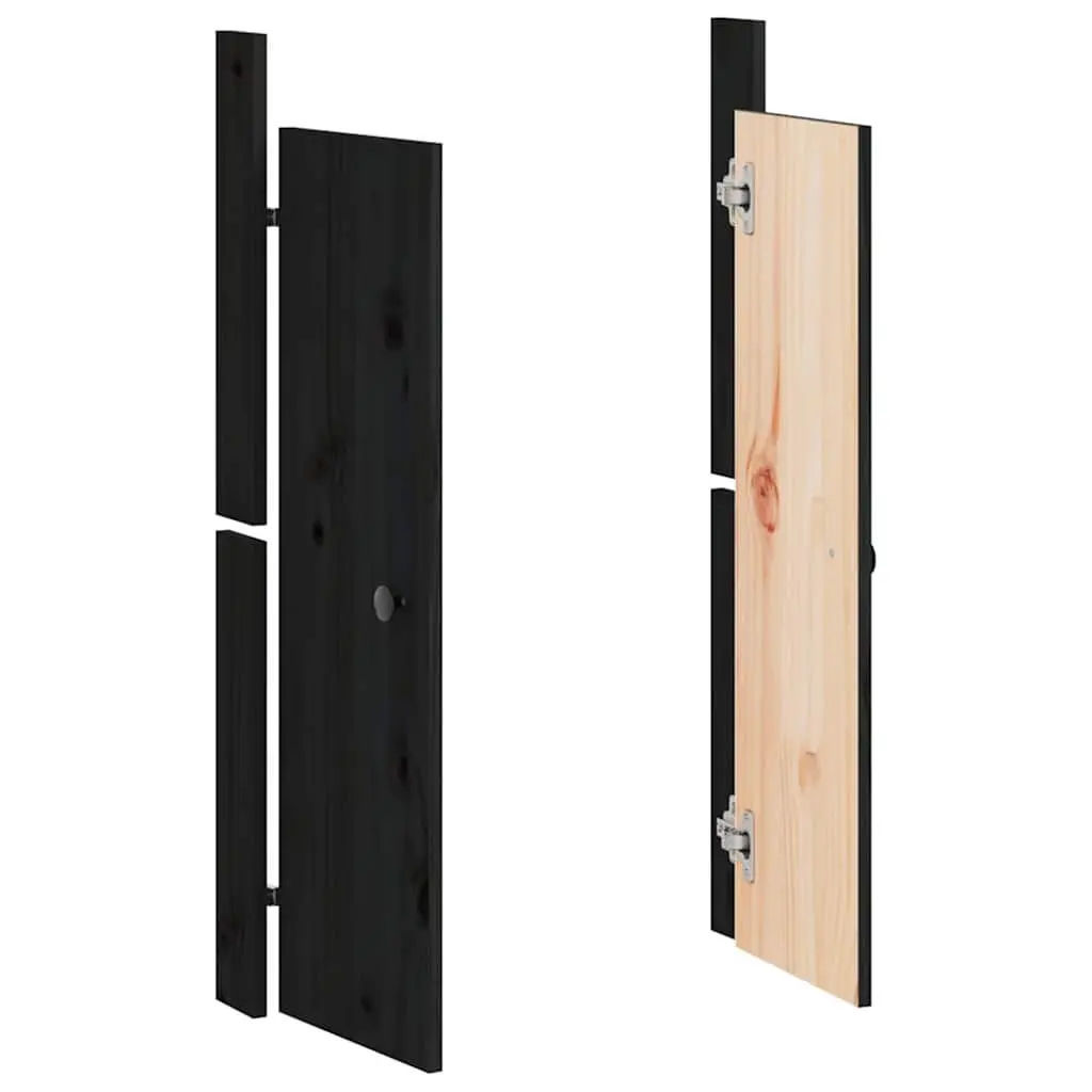 Black Solid Pine Wood Outdoor Kitchen Doors 2 Piece Rustic Style with Metal Knobs