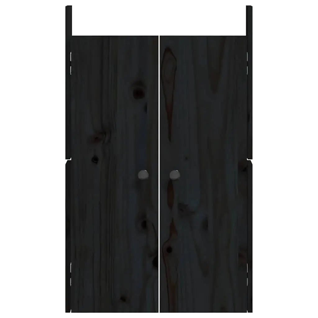 Black Solid Pine Wood Outdoor Kitchen Doors 2 Piece Rustic Style with Metal Knobs