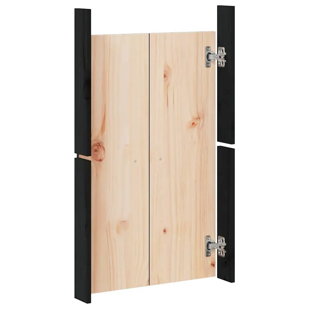 Black Solid Pine Wood Outdoor Kitchen Doors 2 Piece Rustic Style with Metal Knobs