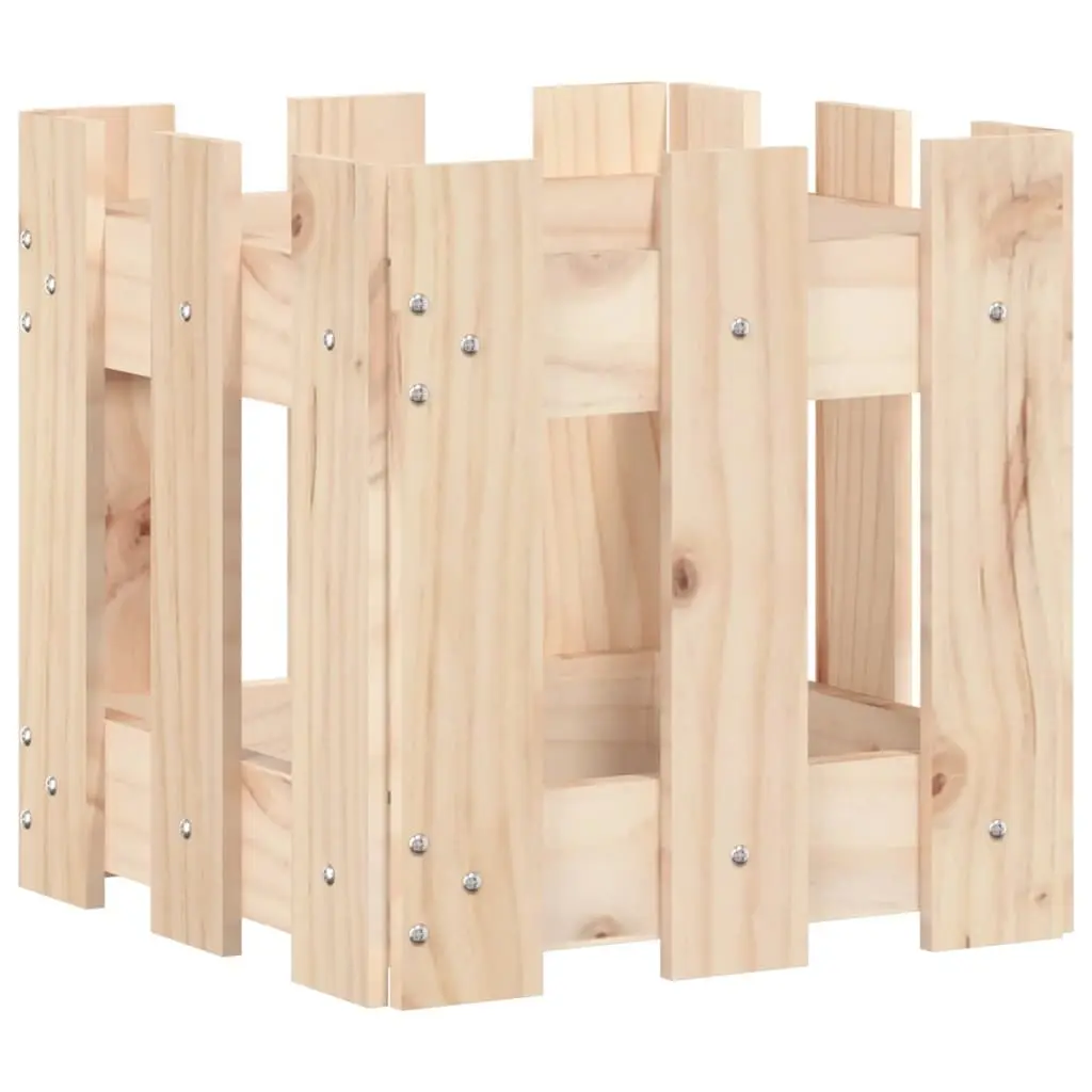 Garden Planter Box with Fence Design 30x30x30 cm Solid Pine Wood Patio Flower