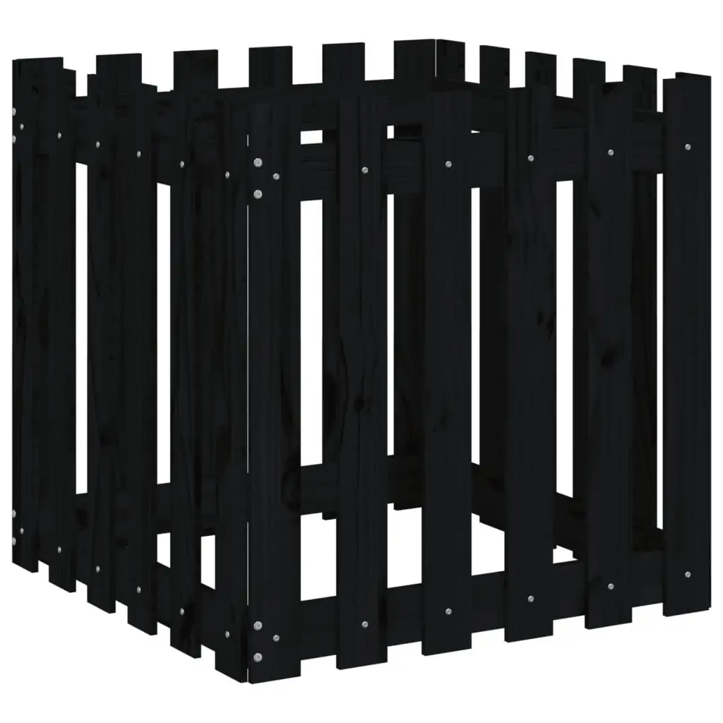 Garden Planter with Fence Design Black 60x60x60 cm Solid Wood Pine Pot