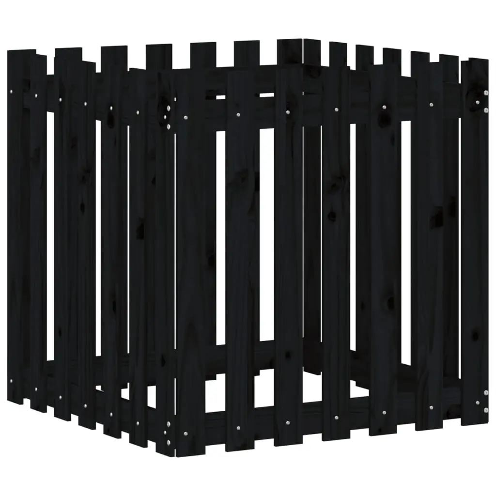 Garden Planter with Fence Design Black 70x70x70 cm Solid Wood Outdoor Pot
