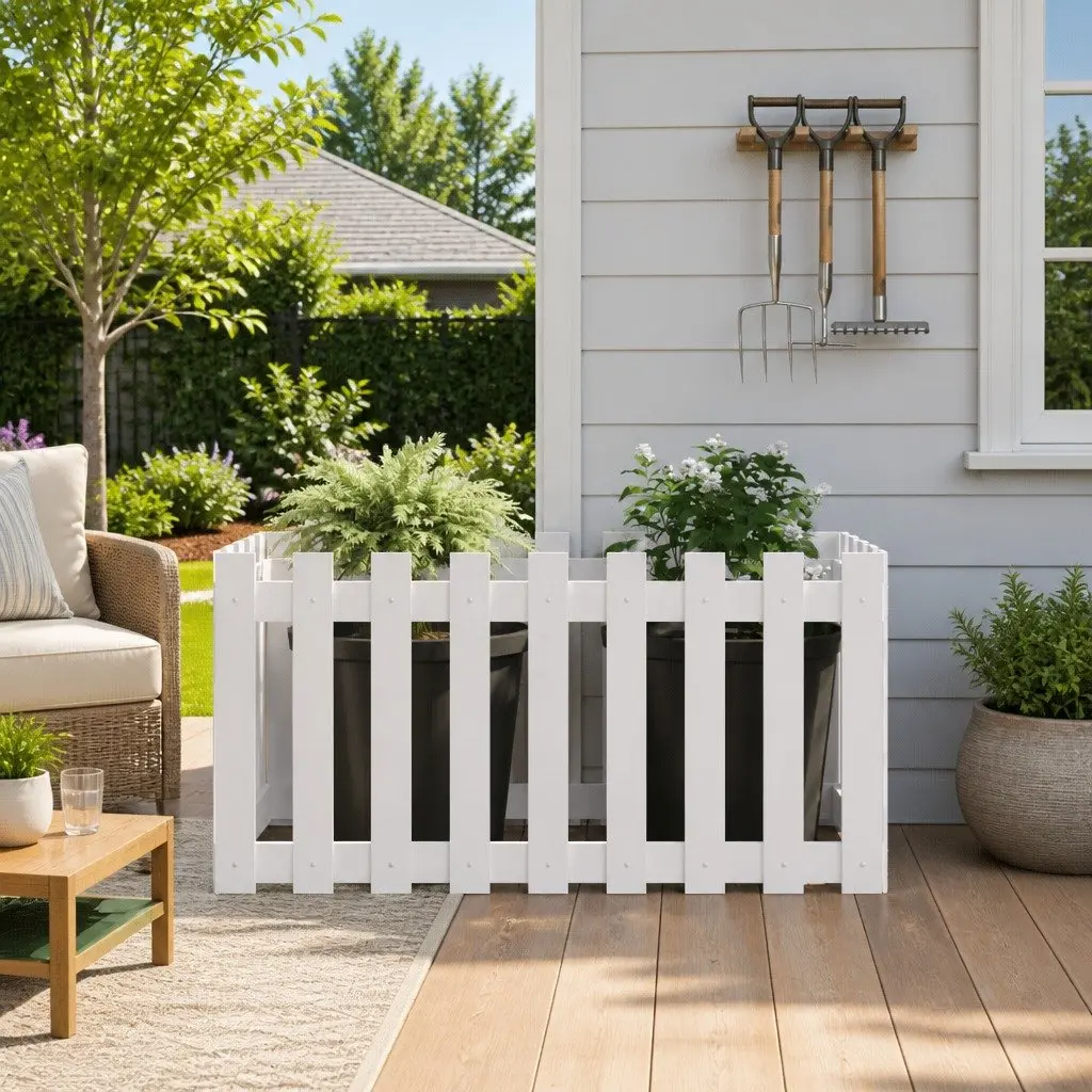 Garden Raised Bed with Fence Design White 100x50x50 cm Planter Box Solid Pine