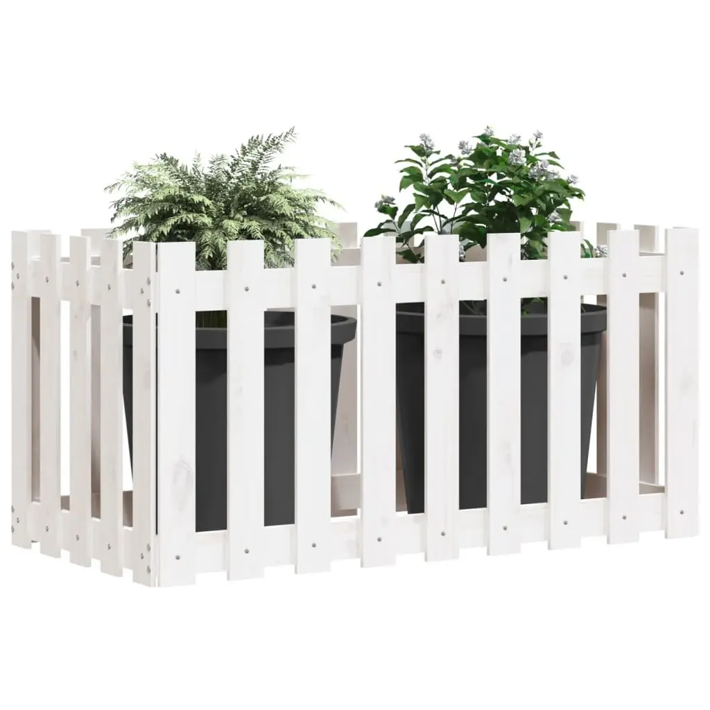 Garden Raised Bed with Fence Design White 100x50x50 cm Planter Box Solid Pine