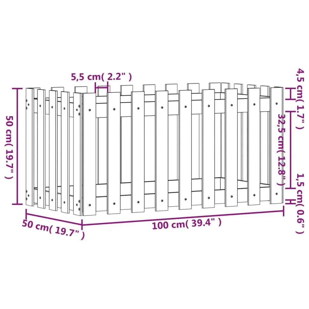 Garden Raised Bed with Fence Design 100x50x50 cm Solid Wood Douglas Planter Box