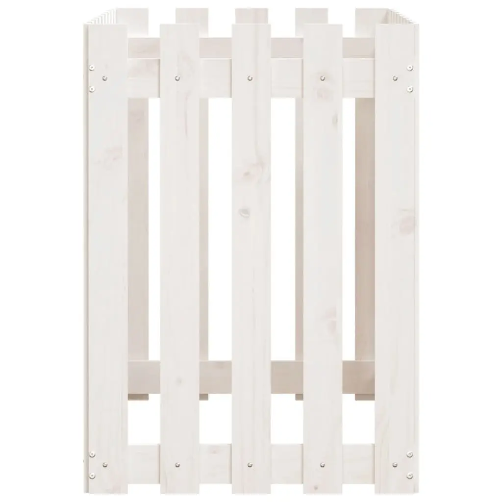 Garden Raised Bed with Fence Design White 100x50x70 cm Solid Pine Wood Planter
