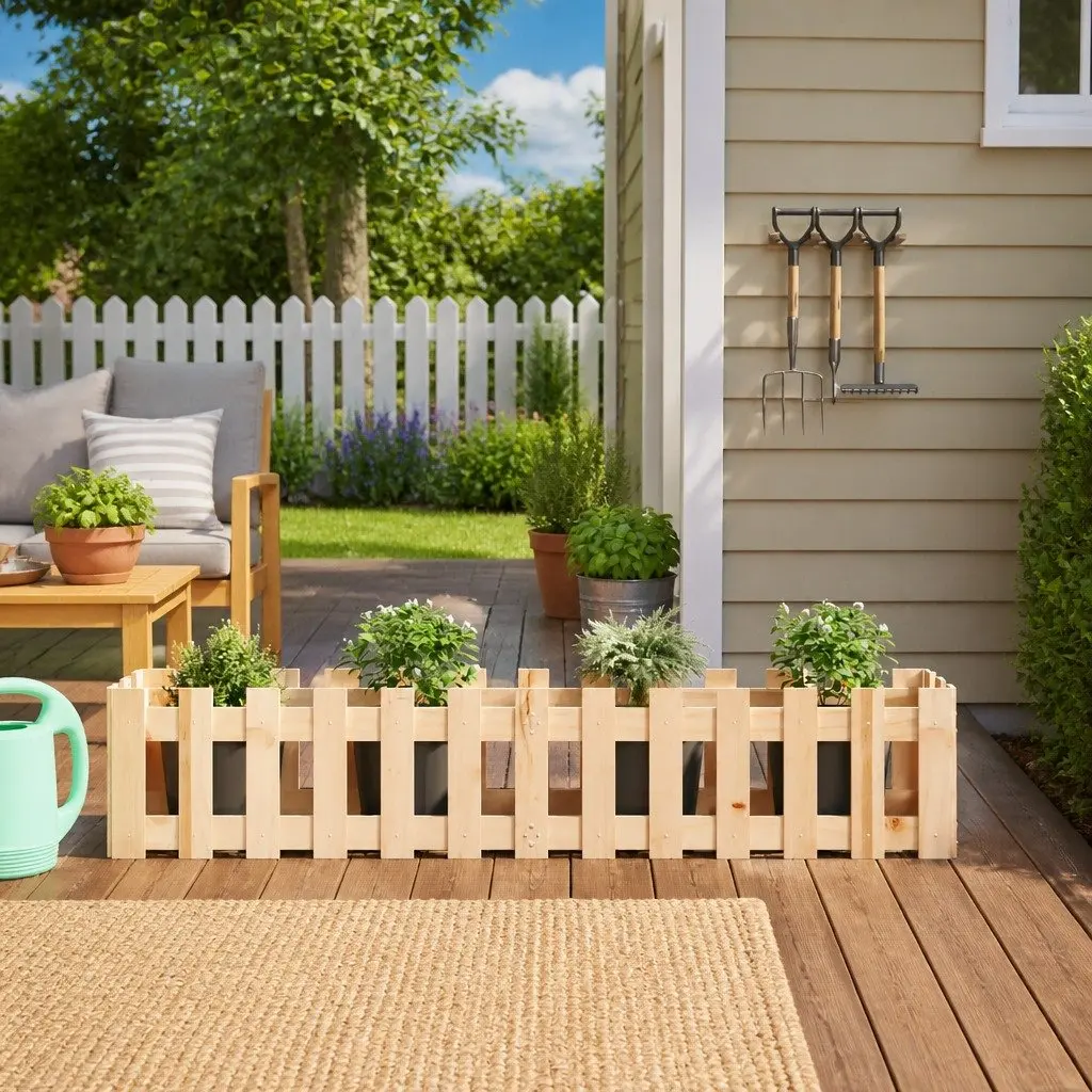 Garden Raised Bed with Fence Design 150x30x30cm Solid Pine Wood Planter Box