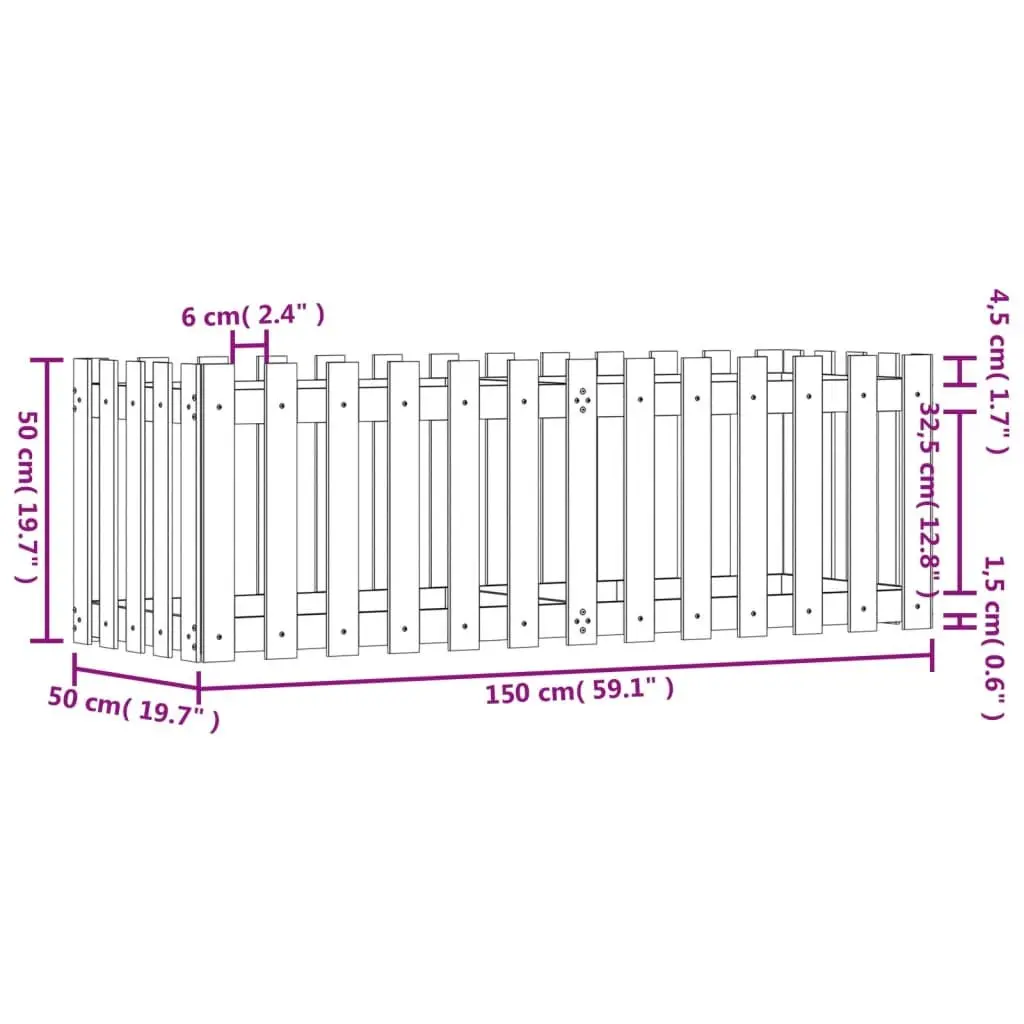Garden Raised Bed with Fence Design 150x50x50 cm Solid Wood Pine Planter Box