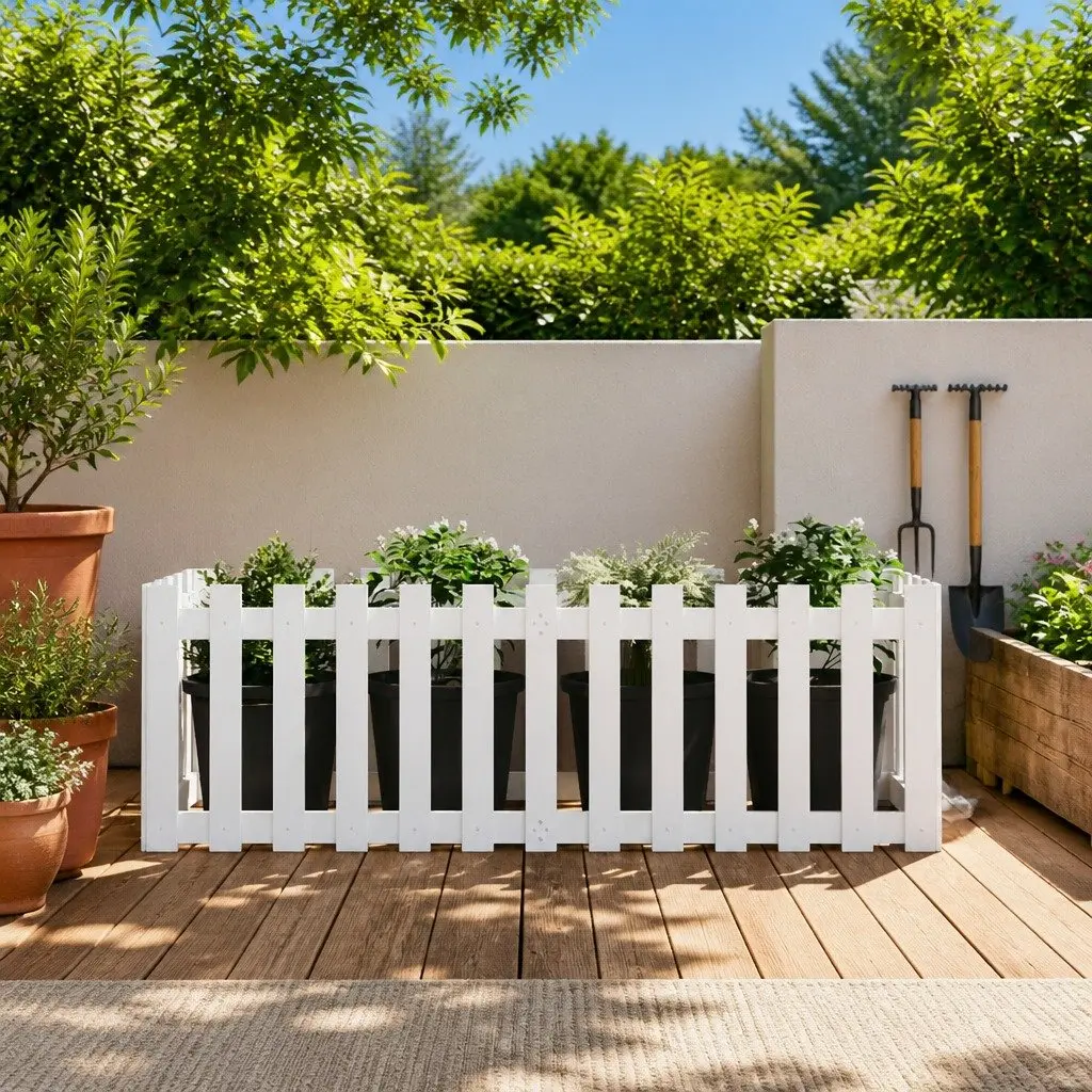 Garden Raised Bed Planter with Fence Design White 150x50x50cm Solid Pine Wood