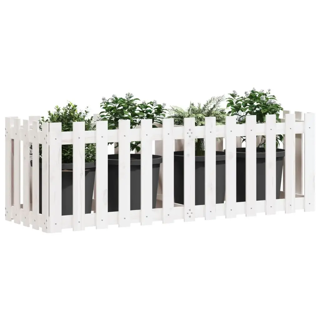 Garden Raised Bed Planter with Fence Design White 150x50x50cm Solid Pine Wood
