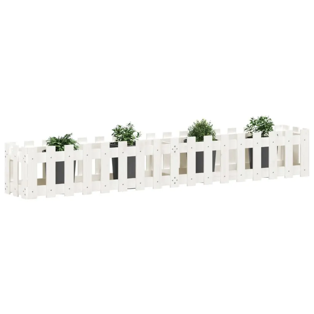 Garden Raised Bed Planter Fence Design White 200x30x30 cm Solid Pine Wood