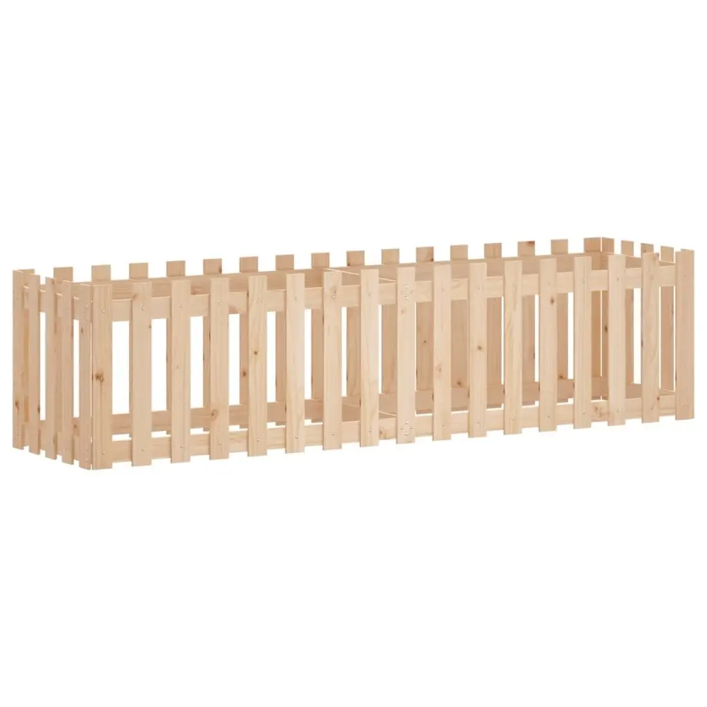 Garden Raised Bed with Fence Design 200x50x50cm Solid Pine Wood Planter Box