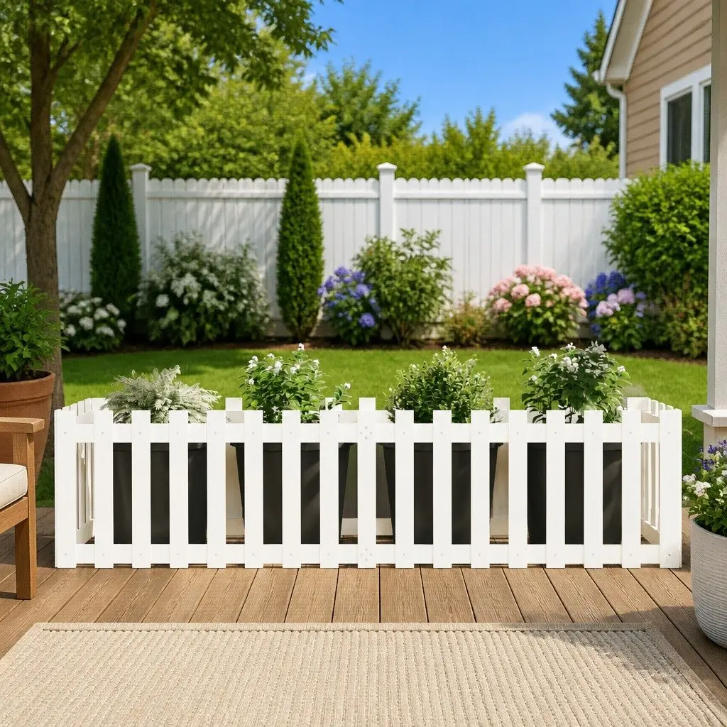 White Wooden Raised Bed 200x50x50 cm