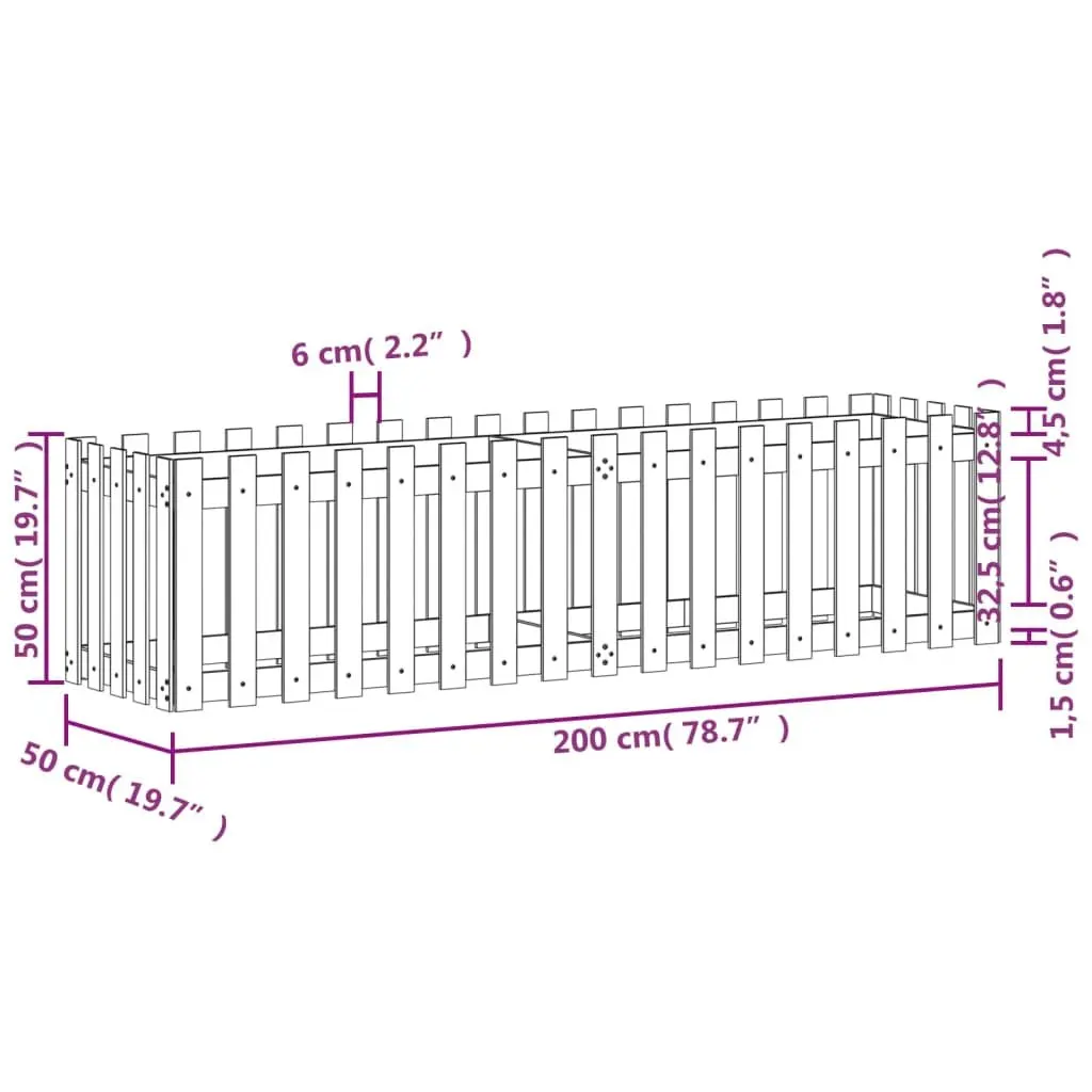 White Wooden Raised Bed 200x50x50 cm