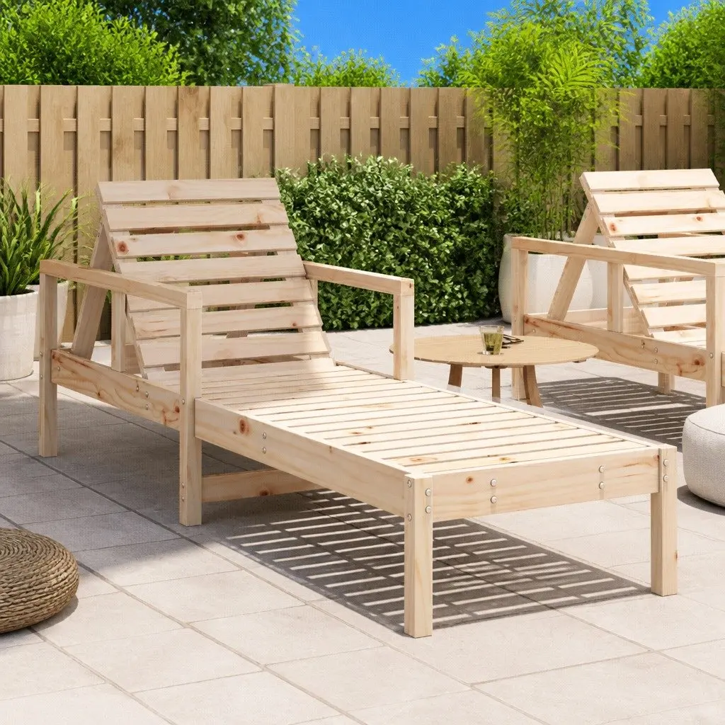 Sun Lounger Adjustable Backrest Solid Pine Wood Brown Outdoor Garden Patio Chair 1995x620x550mm