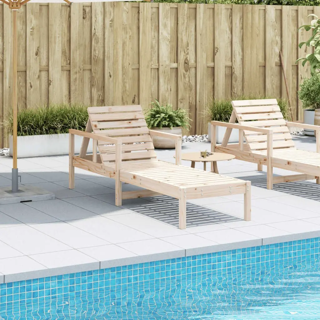Sun Lounger Adjustable Backrest Solid Pine Wood Brown Outdoor Garden Patio Chair 1995x620x550mm
