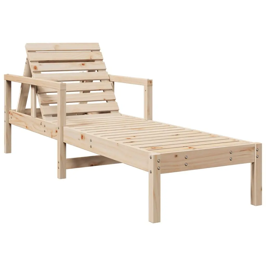 Sun Lounger Adjustable Backrest Solid Pine Wood Brown Outdoor Garden Patio Chair 1995x620x550mm