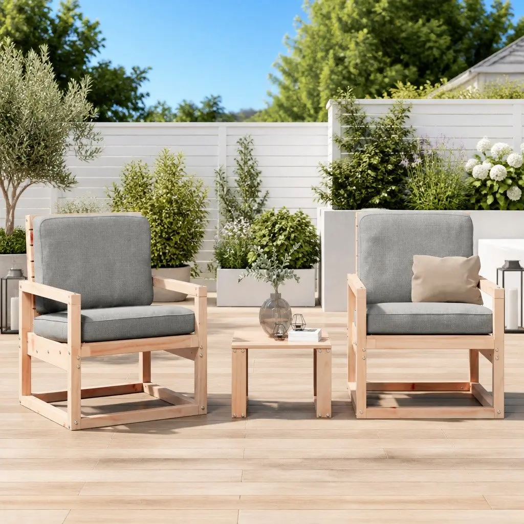 3 Piece Garden Lounge Set Solid Douglas Wood Outdoor Patio Furniture Brown