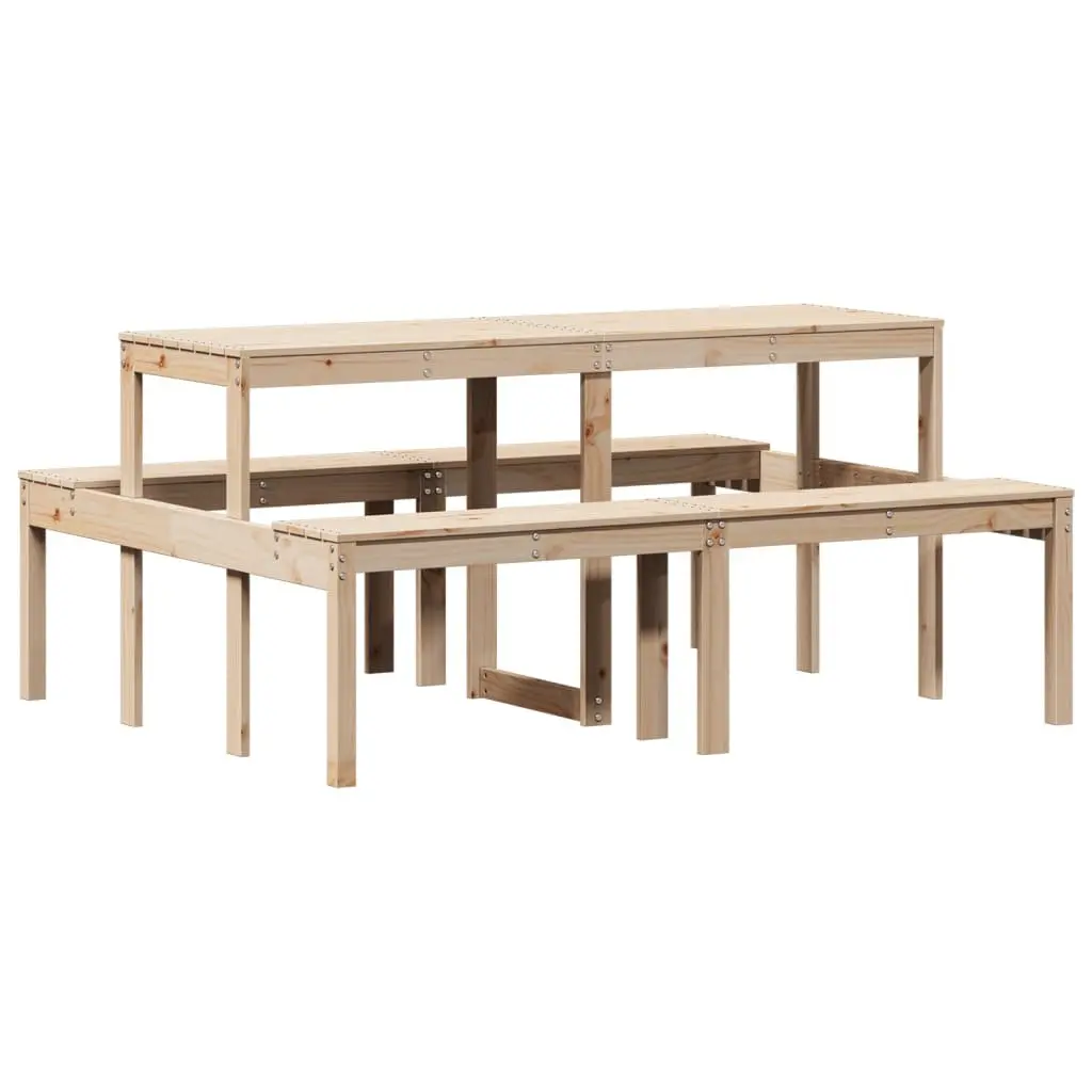 Outdoor Picnic Table Solid Pine Wood Brown 160x134x75 cm Garden Dining Bench