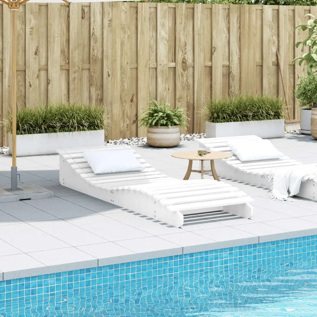 Sun Lounger White Outdoor Garden Patio Poolside Wooden Lounge Chair Relaxer