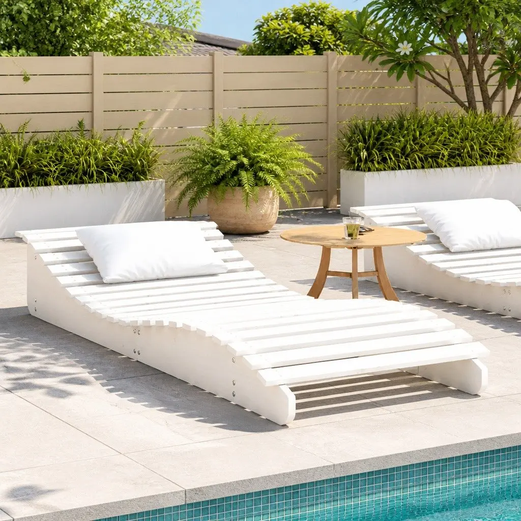 Sun Lounger Solid Pine Wood 205 x 80 x 31.5 cm White Garden Patio Poolside Outdoor Reclining Chair