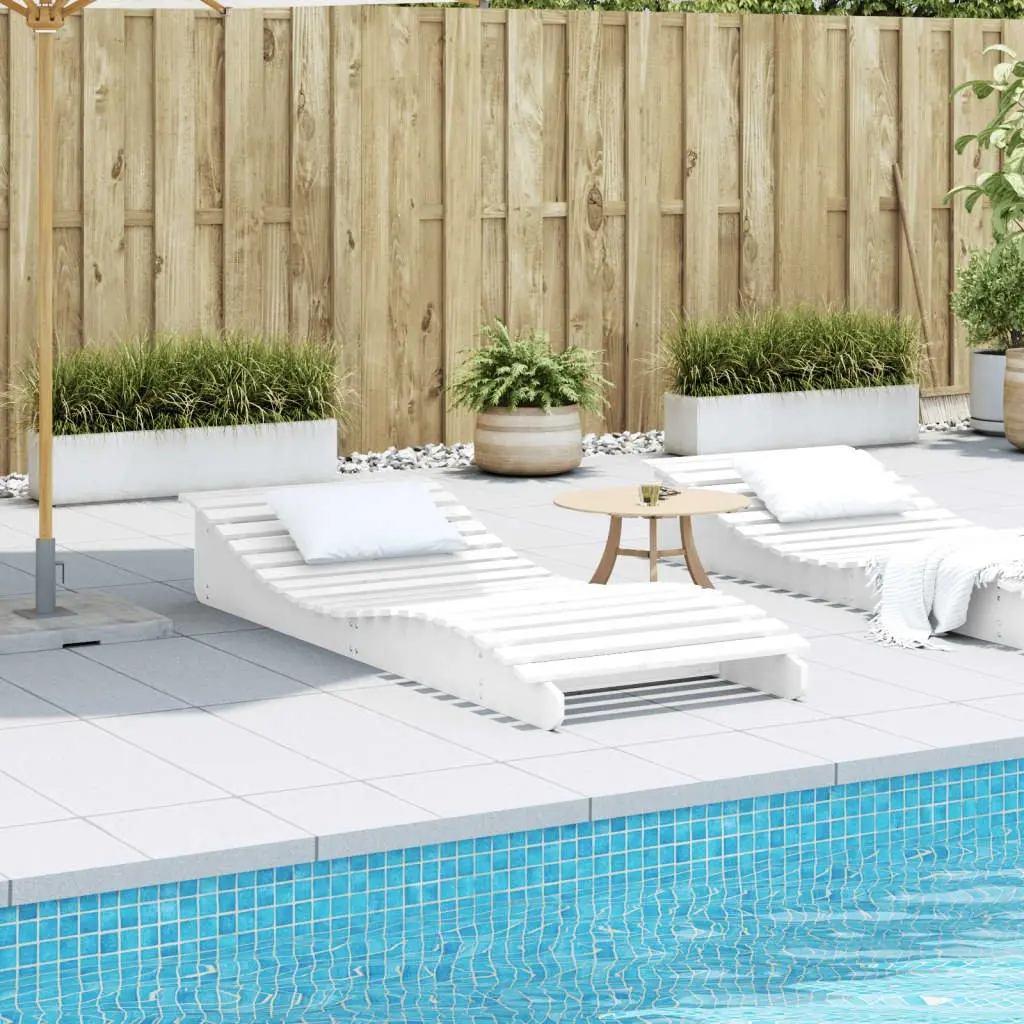 Sun Lounger Solid Pine Wood 205 x 80 x 31.5 cm White Garden Patio Poolside Outdoor Reclining Chair