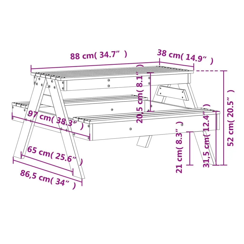 Kids Picnic Table Outdoor Dining Bench Garden Furniture Wooden Play Activity
