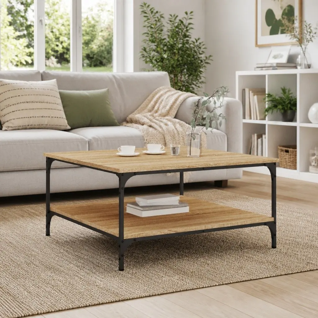 Coffee Table Engineered Wood Metal Frame 80 x 80 x 40 cm Brown