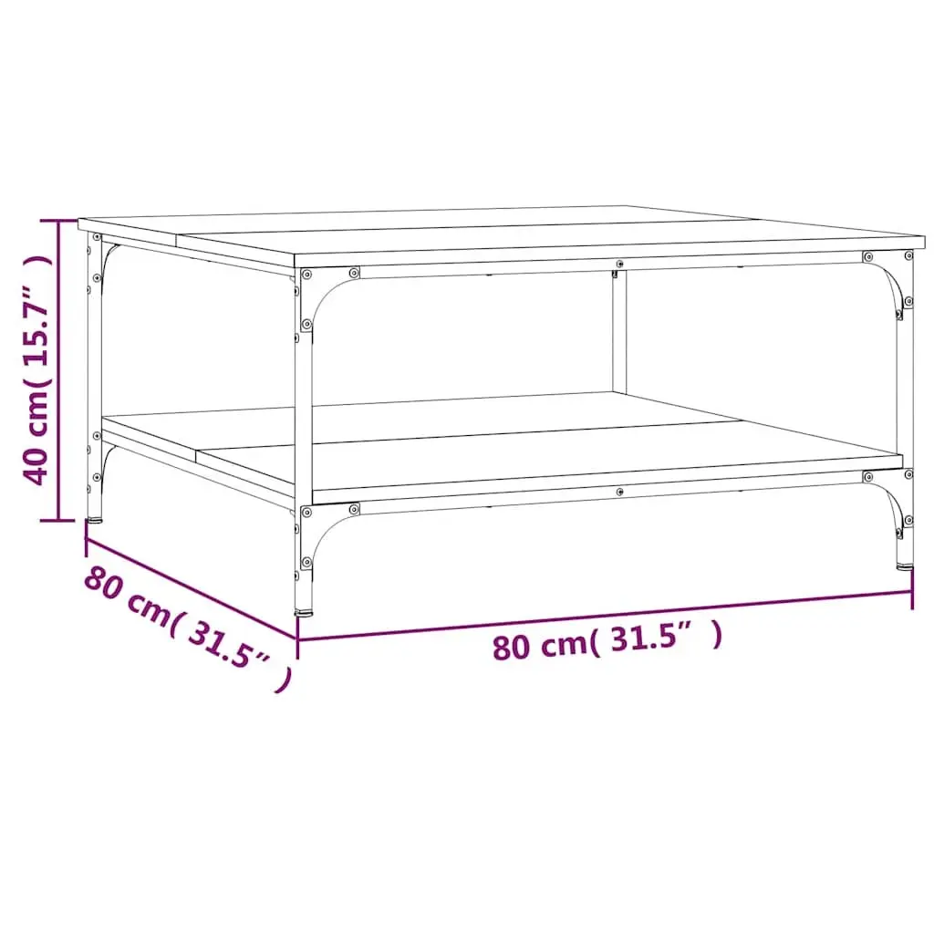 Coffee Table Engineered Wood Metal Frame 80 x 80 x 40 cm Brown