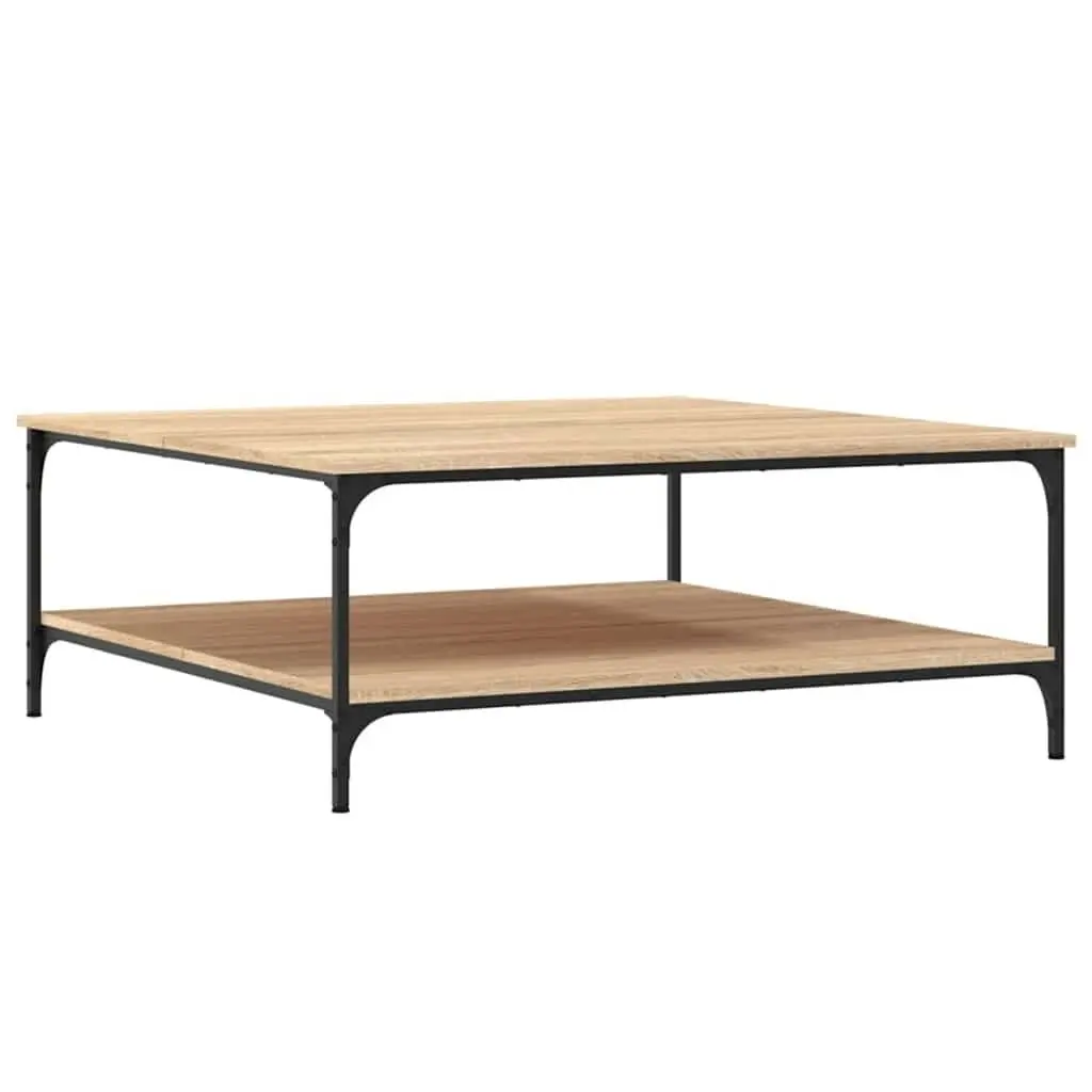 Coffee Table Brown Engineered Wood Metal Frame 100cm Living Room Furniture with Storage Shelves