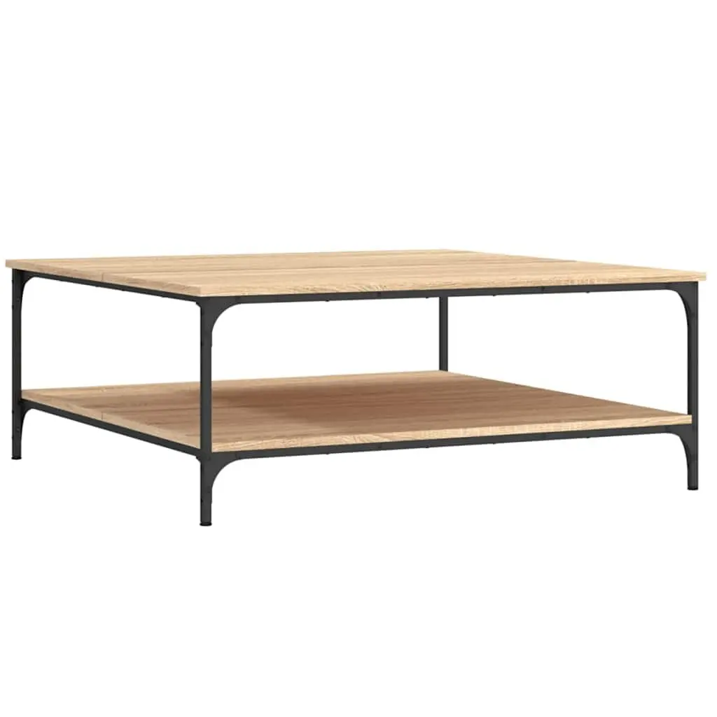 Coffee Table Brown Engineered Wood Metal Frame 100cm Living Room Furniture with Storage Shelves