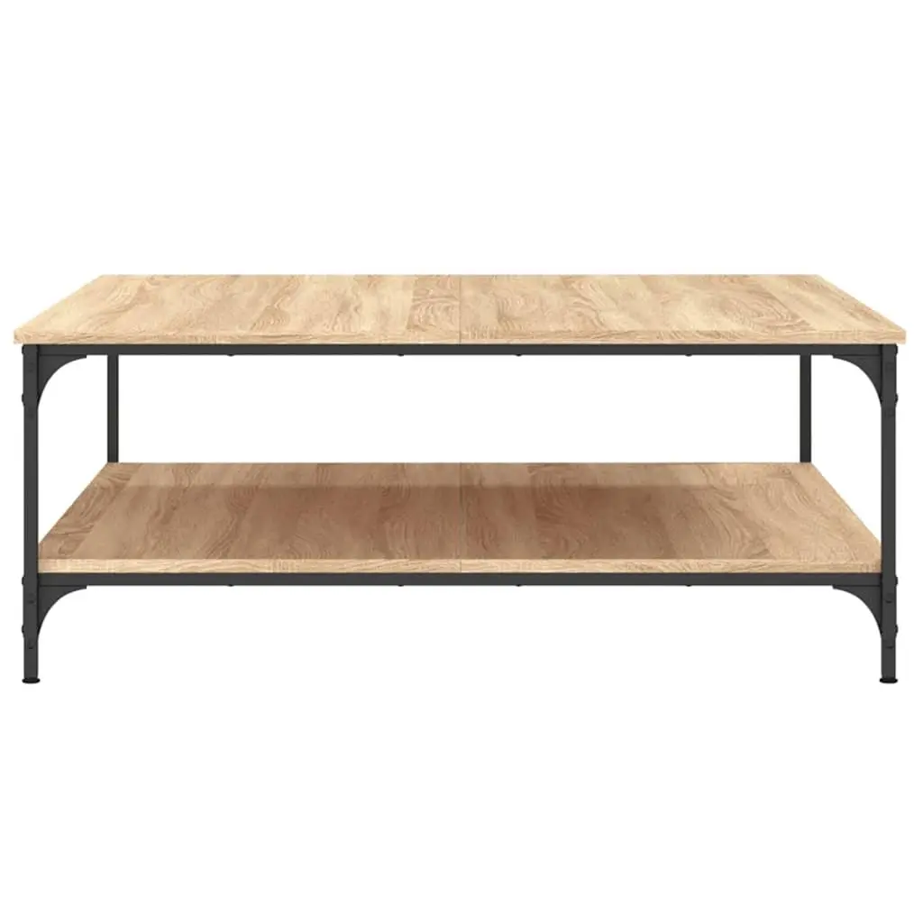 Coffee Table Brown Engineered Wood Metal Frame 100cm Living Room Furniture with Storage Shelves
