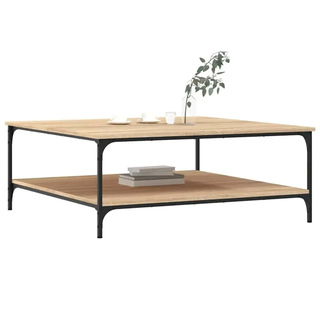 Coffee Table Brown Engineered Wood Metal Frame 100cm Living Room Furniture with Storage Shelves
