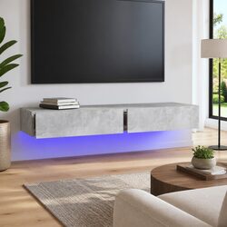Functional Grey TV Cabinet with Drawers and LED Lights