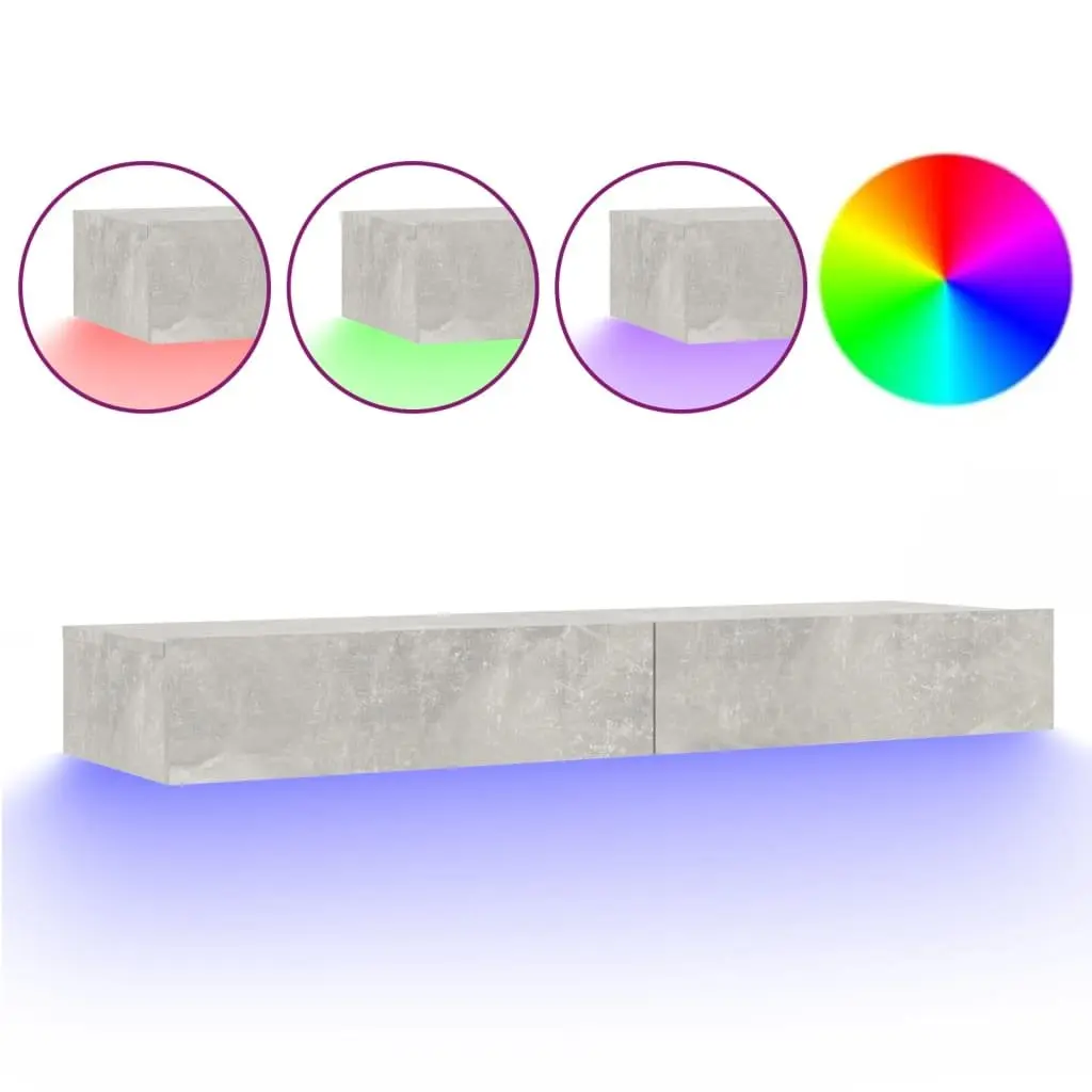 TV Cabinet Engineered Wood Grey 120x35x15.5cm with RGB LED Lights and Storage Drawers
