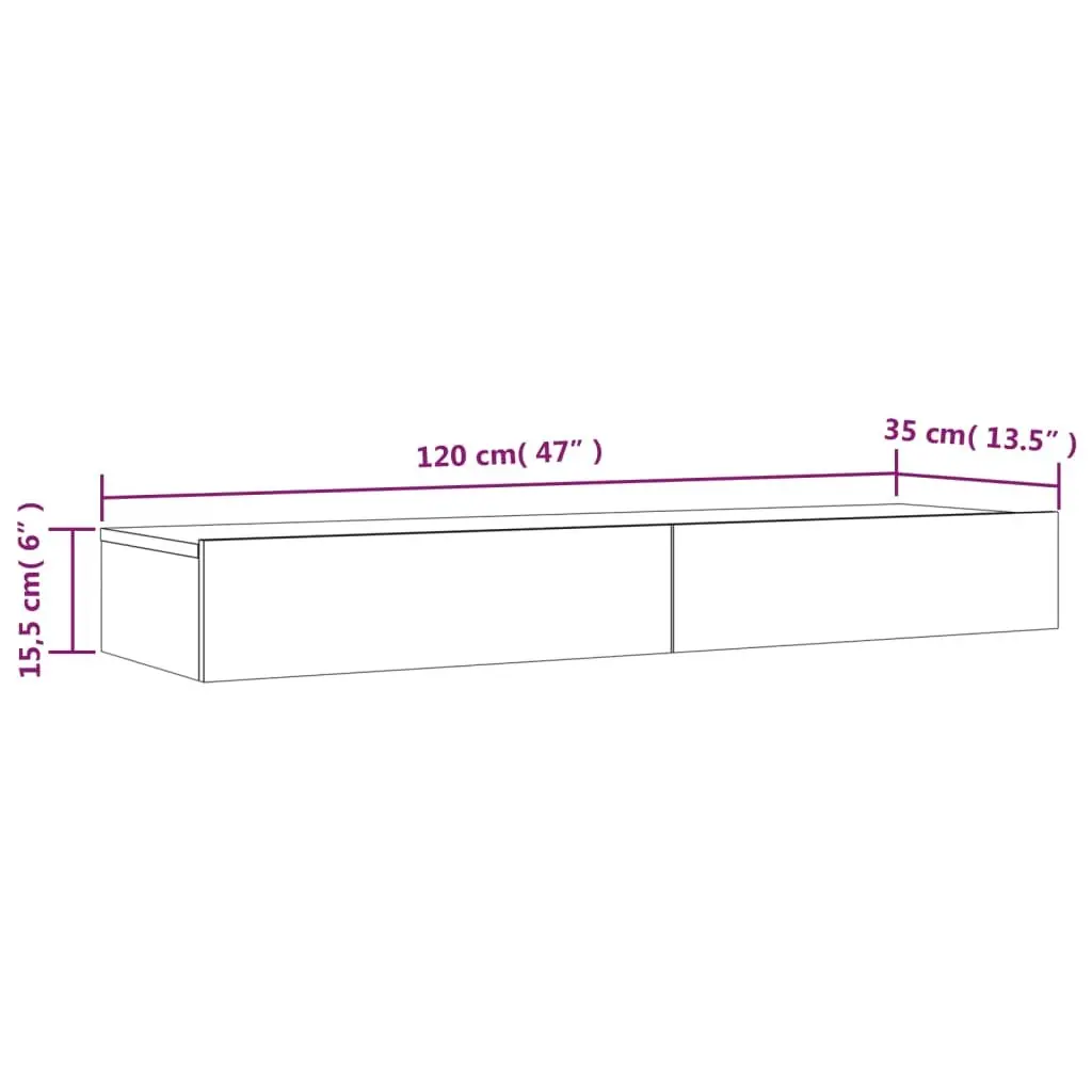 TV Cabinet Engineered Wood Grey 120x35x15.5cm with RGB LED Lights and Storage Drawers
