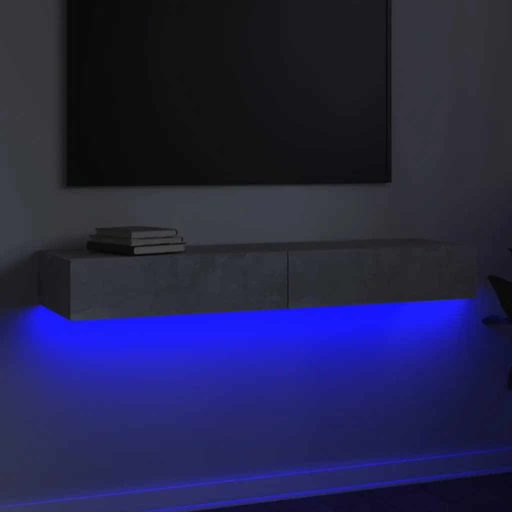 TV Cabinet Engineered Wood Grey 120x35x15.5cm with RGB LED Lights and Storage Drawers