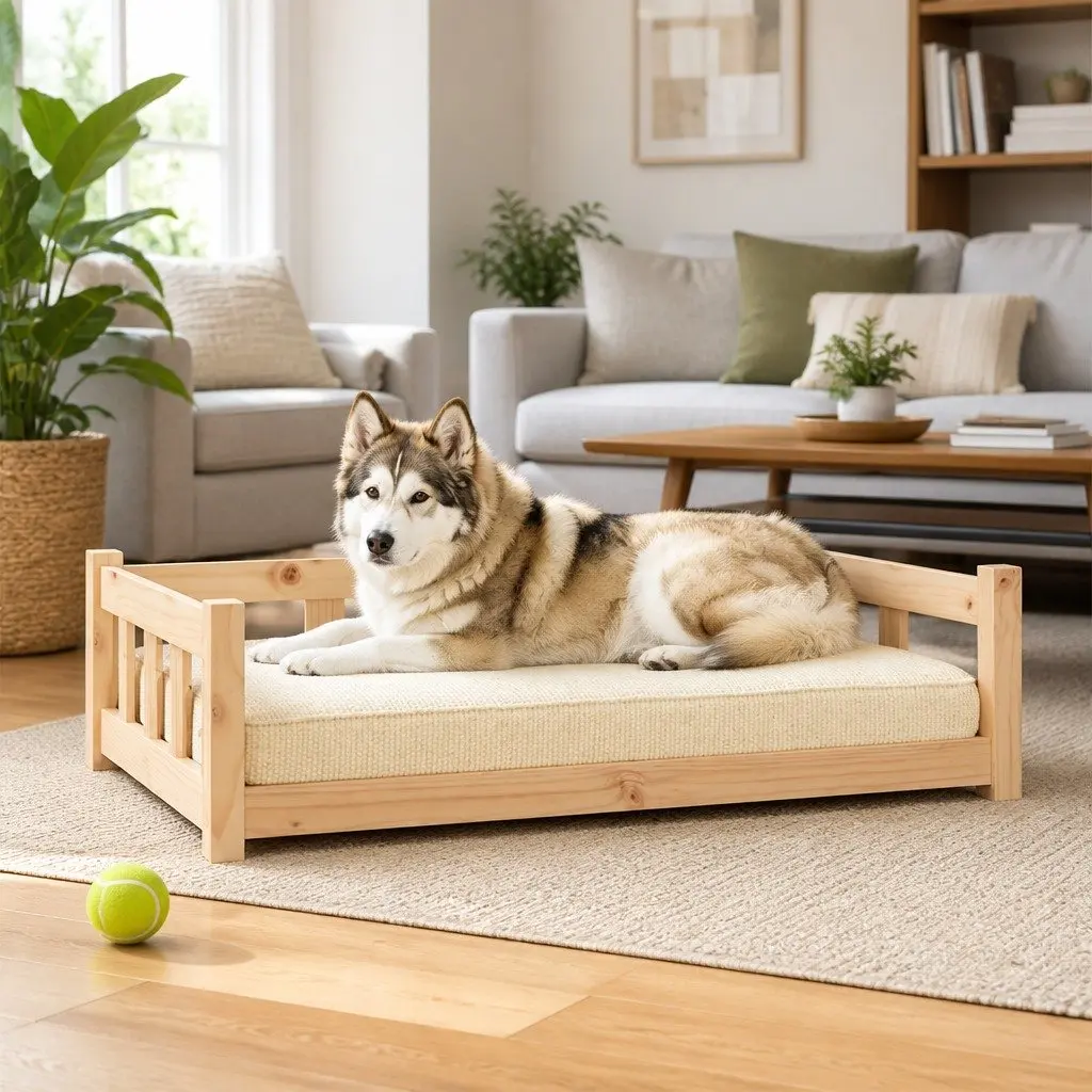 Dog Bed Solid Pine Wood Rectangular 105.5x75.5x28 cm Brown